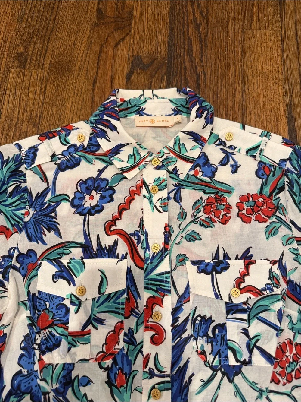 Tory Burch Floral Button-Up Long Sleeve Shirt - White Multi